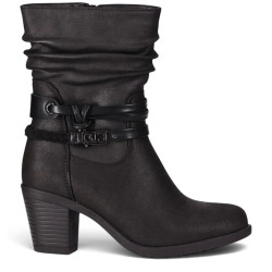 Botines tacón Chika 10 negros con caña arrugada, hebillas decorativas y tacón ancho - Querol online