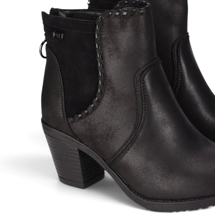 Botines tacón Chika 10 negros con costuras decorativas y tacón ancho de 6 cm - Querol online