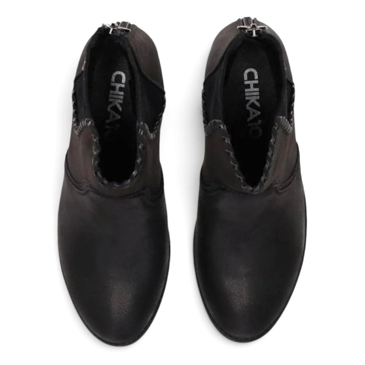 Botins de taló Chika 10 negres amb costures decoratives i taló ample de 6 cm - Querol online