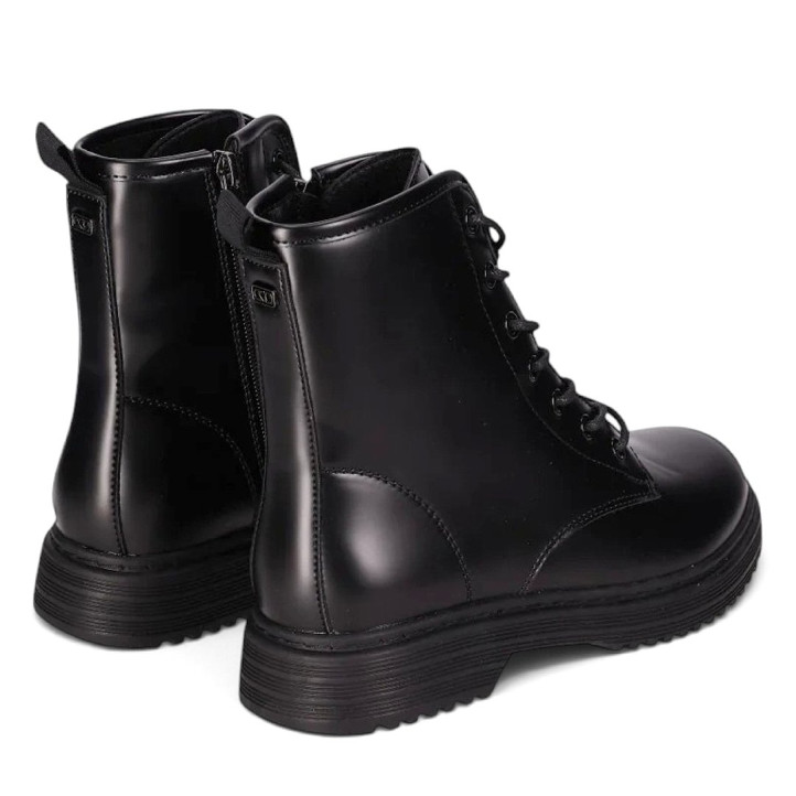 Botines Chika 10 militares negros de piel vegana con cordones y tacón bajo - Querol online