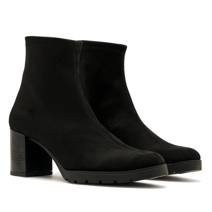 Botines tacón Miss Elastic Menphis negros efecto ante con tacón ancho de 6 cm - Querol online