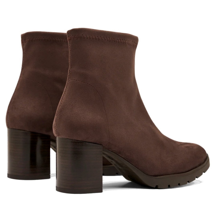 Botines tacón Miss Elastic Menphis marrón testa efecto ante con tacón de 6 cm - Querol online