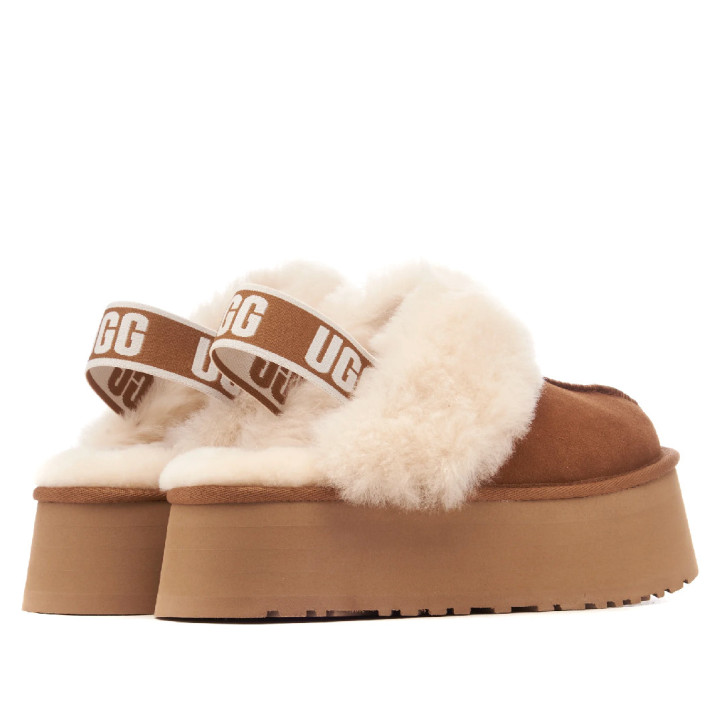 Zuecos UGG Funkette color chestnut con plataforma y pelo de oveja - Querol online