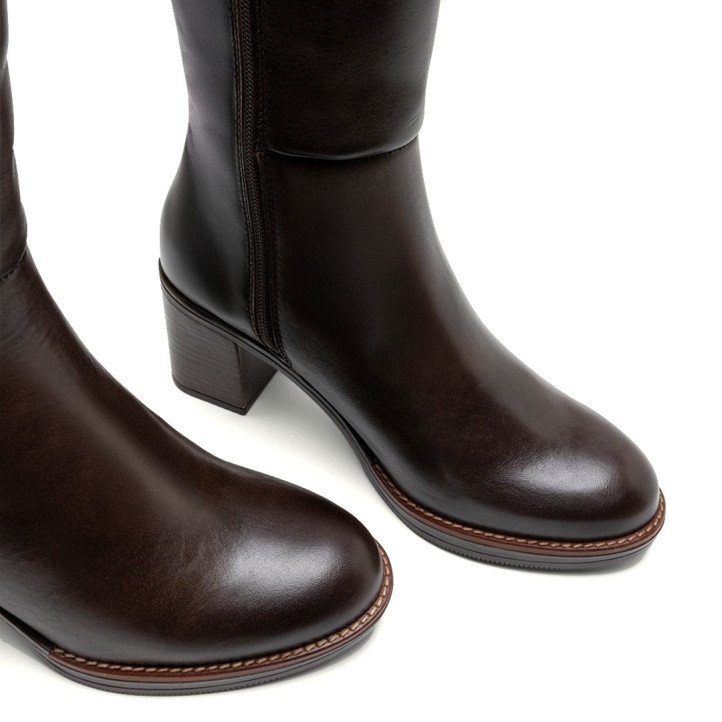 BOTAS DE PIEL DE TACÓN TRIANA MOKA PORRONET - Querol online
