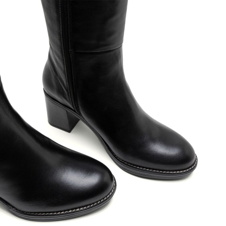 BOTAS DE PIEL DE TACÓN TRIANA NEGRO PORRONET - Querol online
