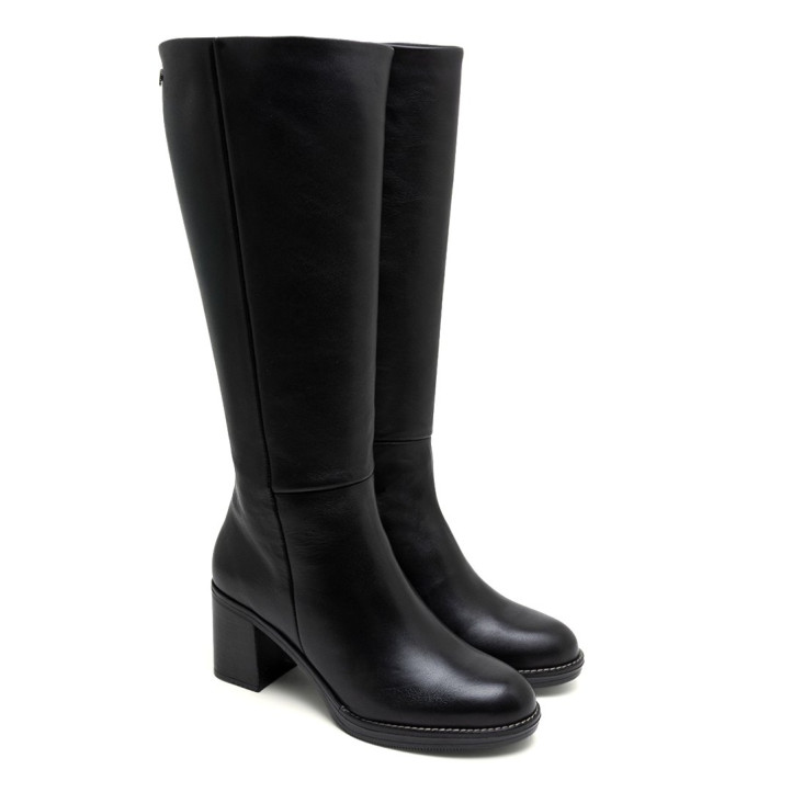 BOTAS DE PIEL DE TACÓN TRIANA NEGRO PORRONET - Querol online