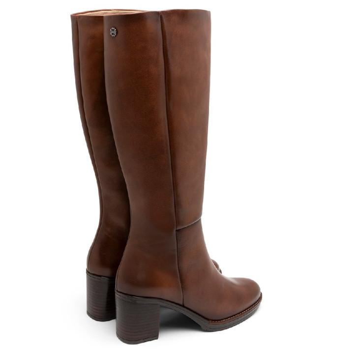 BOTAS DE PIEL CAÑA ANCHA DE TACÓN TRIANA CUERO PORRONET - Querol online