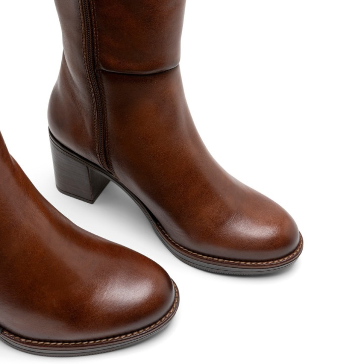 BOTAS DE PIEL CAÑA ANCHA DE TACÓN TRIANA CUERO PORRONET - Querol online