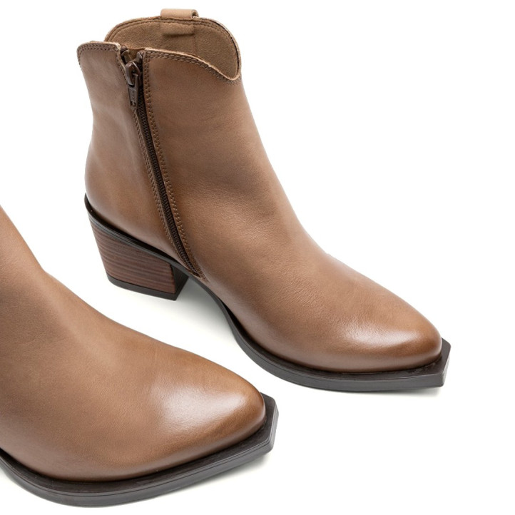 BOTINES COWBOY DE PIEL CON CREMALLERA NATALIA TAUPE PORRONET - Querol online