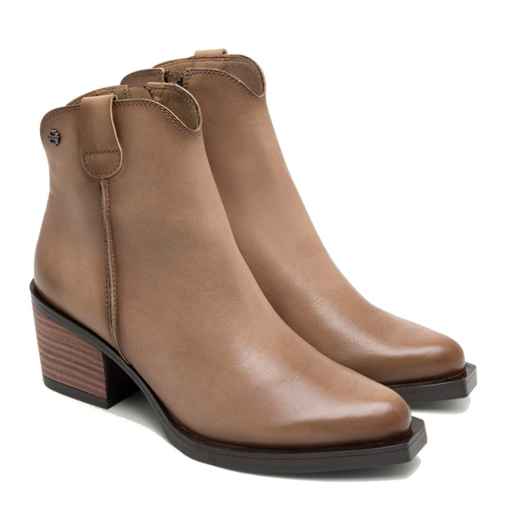BOTINES COWBOY DE PIEL CON CREMALLERA NATALIA TAUPE PORRONET - Querol online