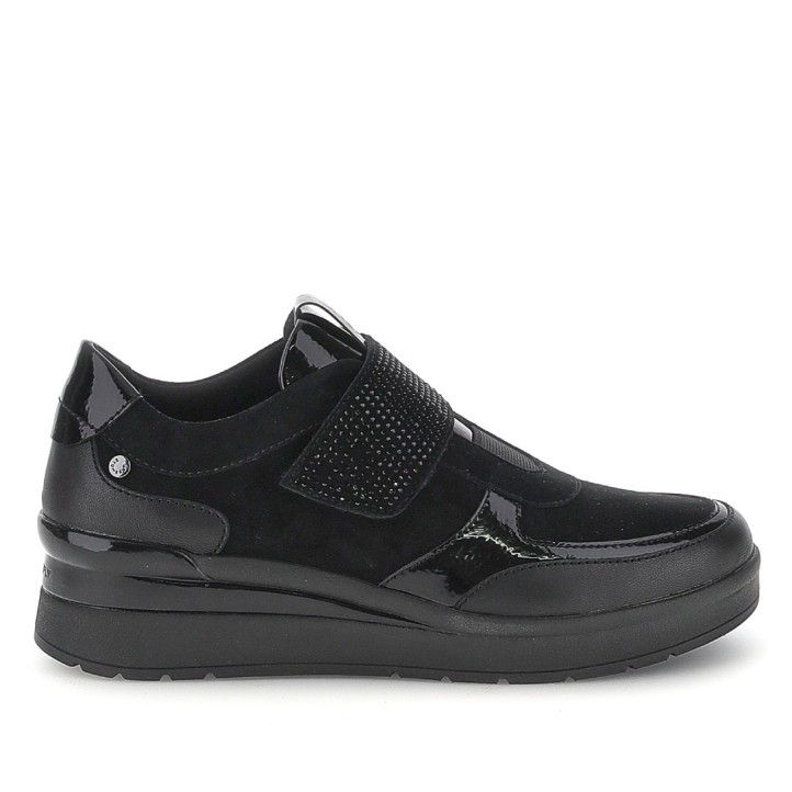 Zapatillas STONEFLY Cream 68 negros con velcro, strass y cuña - Querol online