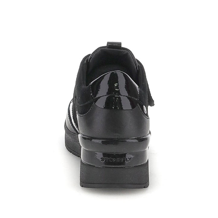 Zapatillas STONEFLY Cream 68 negros con velcro, strass y cuña - Querol online