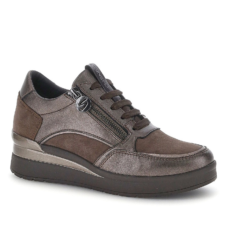 Zapatillas STONEFLY Cream 58 marrón oscuro con cuña, cordones y cremallera lateral - Querol online