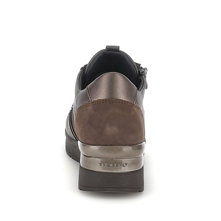 Zapatillas STONEFLY Cream 58 marrón oscuro con cuña, cordones y cremallera lateral - Querol online