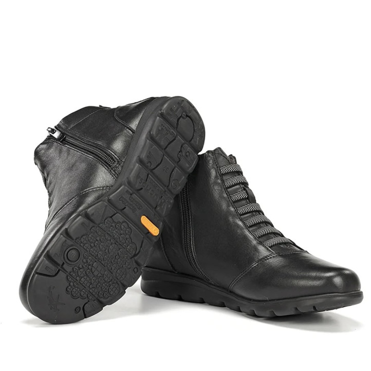 Botins plans Fluchos Susan de dona negres de pell amb cordons elàstics - Querol online