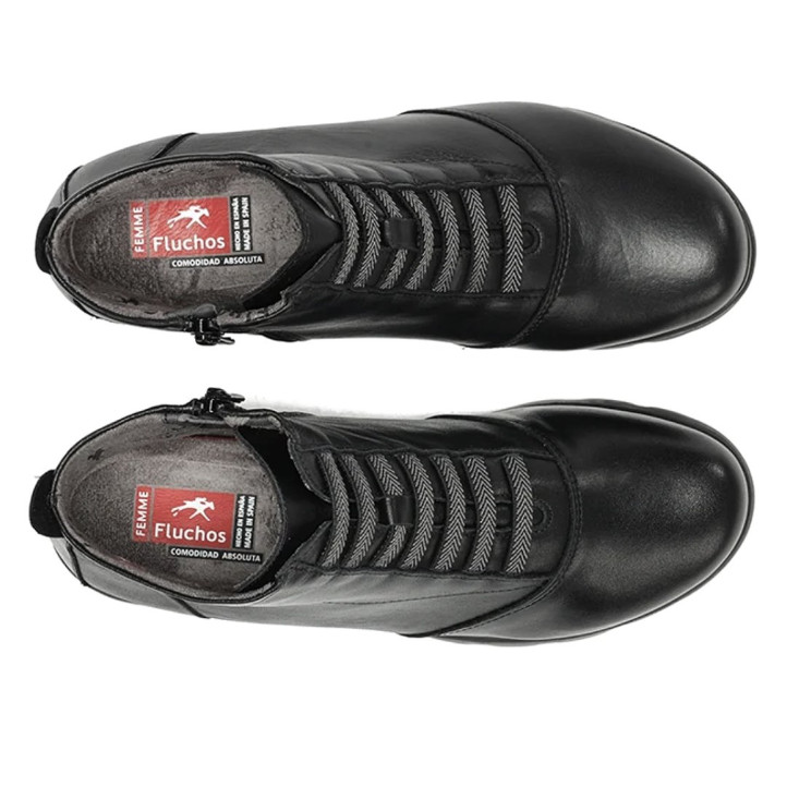 Botins plans Fluchos Susan de dona negres de pell amb cordons elàstics - Querol online