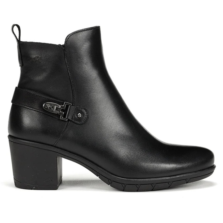 Botines tacón Fluchos Nydia negros de piel con tacón y hebilla decorativa - Querol online