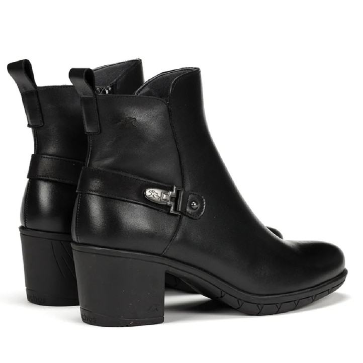 Botins de taló Fluchos Nydia negres de pell amb taló i sivella decorativa - Querol online