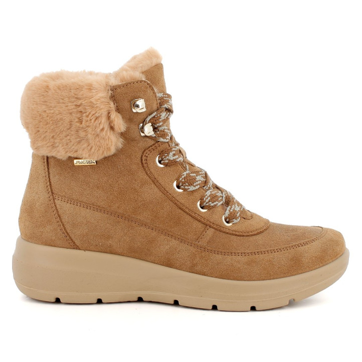 Botins Imac de dona camel de camussa amb pèl i cordons de muntanya - Querol online