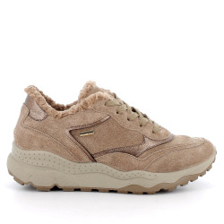 Zapatillas Imac de mujer beige con pelo interior, cordones y suela deportiva - Querol online
