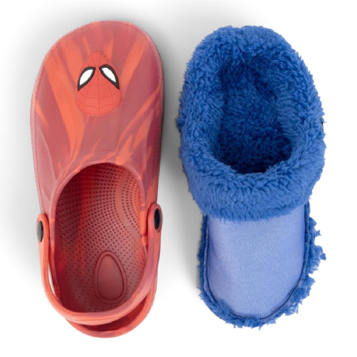 Zapatillas casa Cerda Spiderman rojas con borreguillo azul y tira ajustable - Querol online