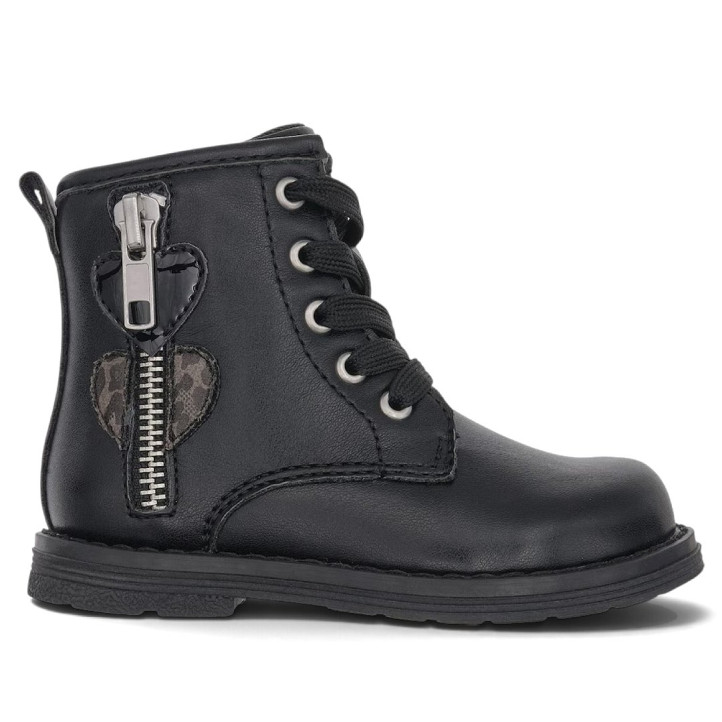 Botins Chicco negres amb cordons, cremallera lateral i cors decoratius - Querol online