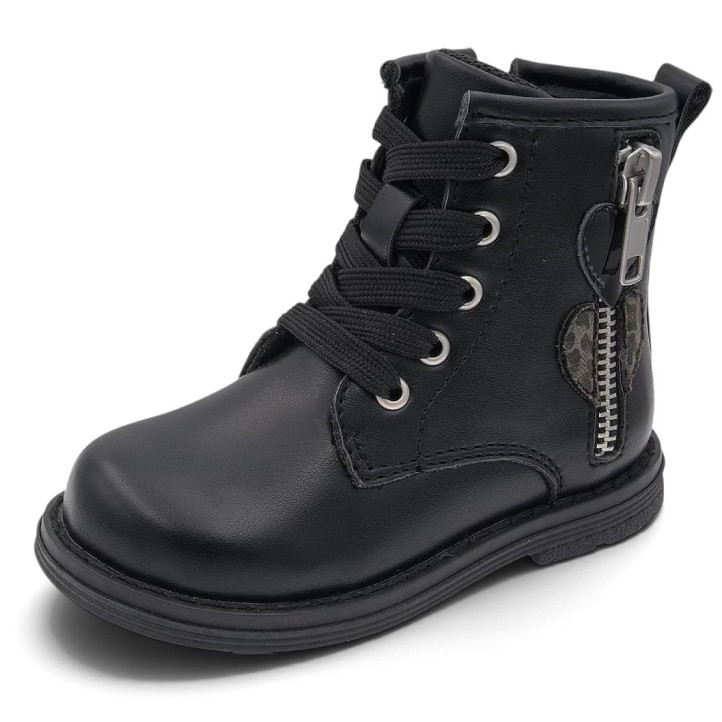 Botines Chicco negros con cordones, cremallera lateral y corazones decorativos - Querol online