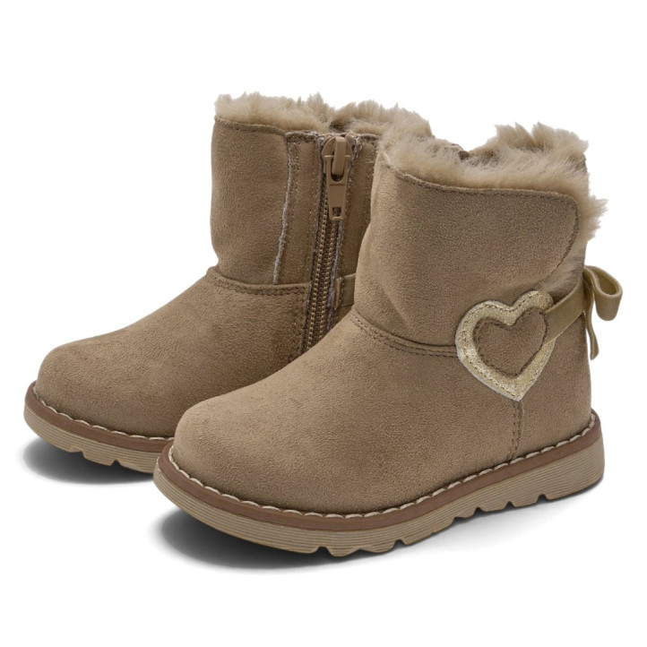 Botines Chicco Faloma taupe con pelo interior, corazón dorado y cremallera l - Querol online