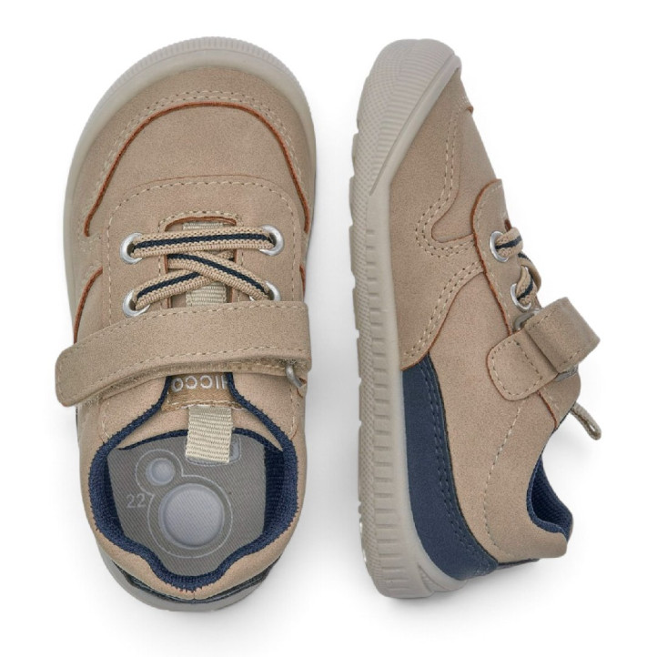 Zapatillas Chicco barefoot beige taupe con velcro, cordones elásticos y sue - Querol online
