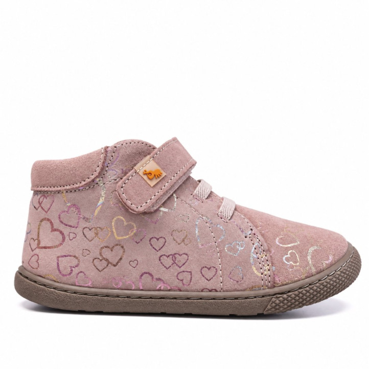 Botines Vulladi rosas con corazones brillantes, cordones elásticos y velcro - Querol online
