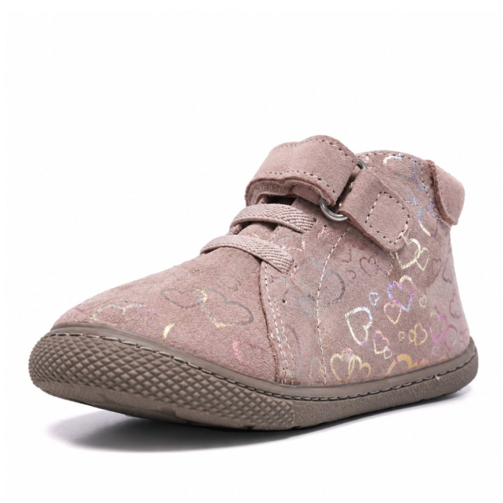 Botines Vulladi rosas con corazones brillantes, cordones elásticos y velcro - Querol online