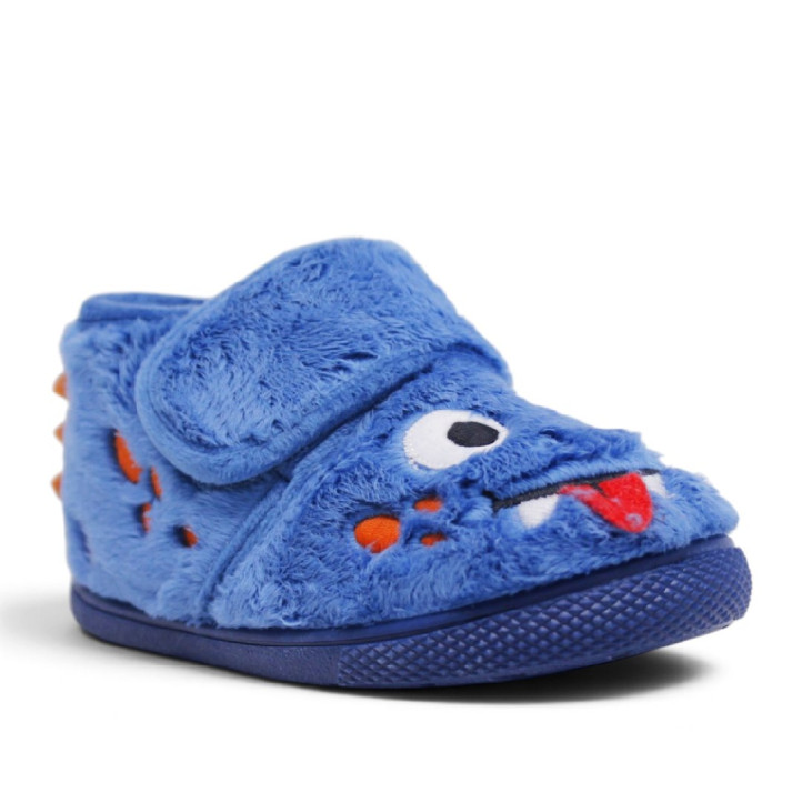 Zapatillas casa Vulladi azules con pelo suave, monstruo y cierre de velcro - Querol online