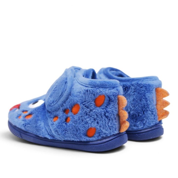 Zapatillas casa Vulladi azules con pelo suave, monstruo y cierre de velcro - Querol online