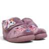 Espardenyes casa Vulladi malva amb pèl suau, unicorn i tancament de velcro