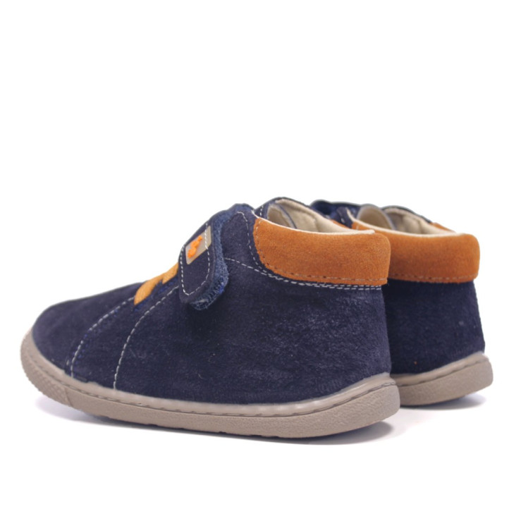 Botines Vulladi azul marino de serraje con velcro, cordones elásticos y suela flexible - Querol online