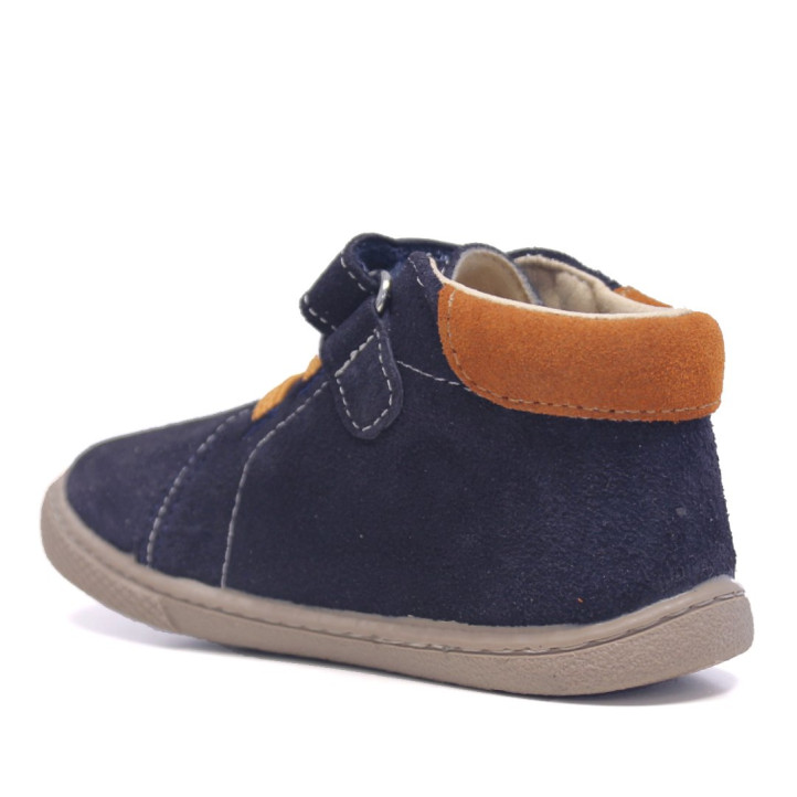 Botines Vulladi azul marino de serraje con velcro, cordones elásticos y suela flexible - Querol online