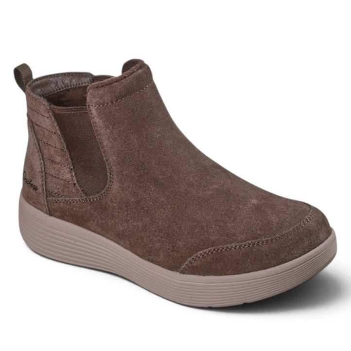 Botins Skechers marrons d'efecte camussa amb elàstics laterals i sola lleugera - Querol online