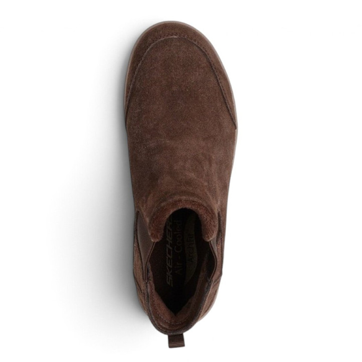 Botins Skechers marrons d'efecte camussa amb elàstics laterals i sola lleugera - Querol online