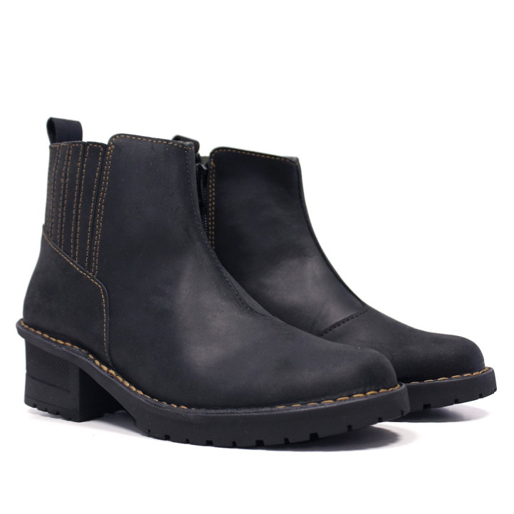 Botines tacón Redlove Vero negros de piel con tacón ancho y costuras en contraste - Querol online