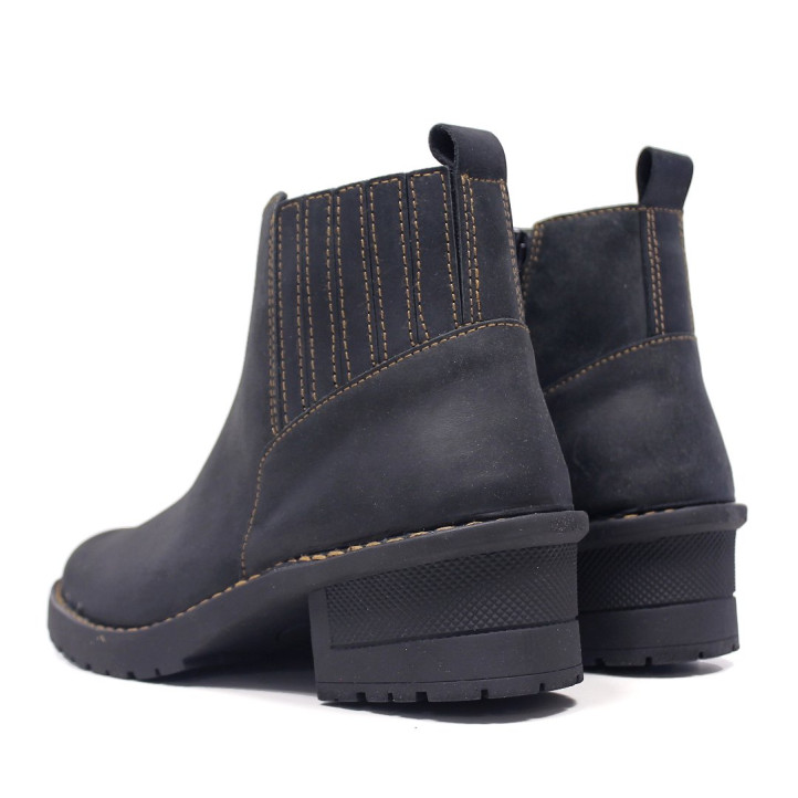 Botines tacón Redlove Vero negros de piel con tacón ancho y costuras en contraste - Querol online