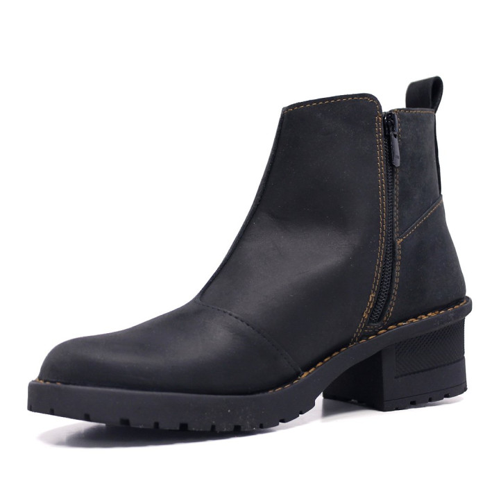 Botins de taló Redlove Vero negres de pell amb taló ample i costures en contrast - Querol online