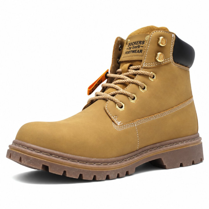 Botines DOCKERS de hombre camel estilo montaña con cordones y suela track - Querol online