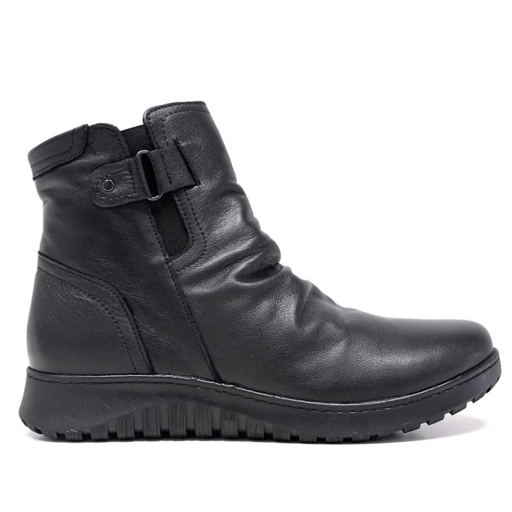 Botines planos 48H negros con cremallera, hebilla lateral y cuña baja - Querol online