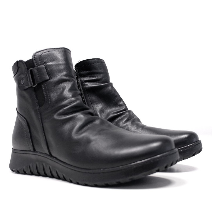 Botins plans 48H negres amb cremallera, sivella lateral i falca baixa - Querol online