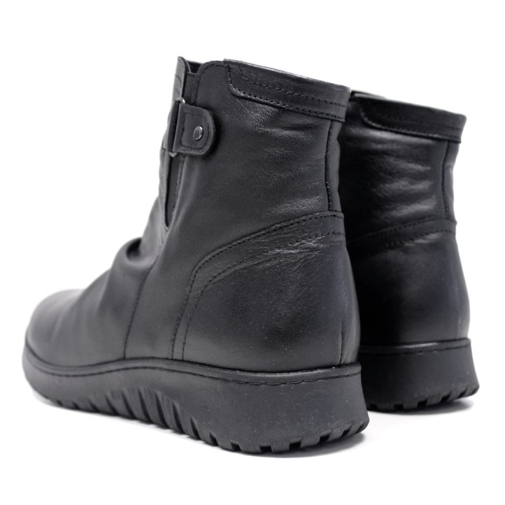 Botines planos 48H negros con cremallera, hebilla lateral y cuña baja - Querol online