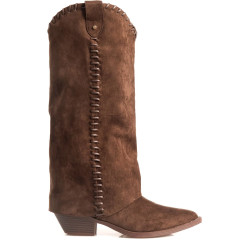 Botes Querol cowboy marró xocolata d'efecte camussa amb detalls trenats - Querol online