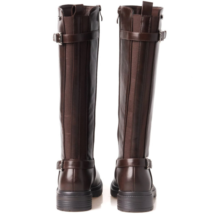Botas Querol altas marrón chocolate estilo motero con hebillas y suela track - Querol online