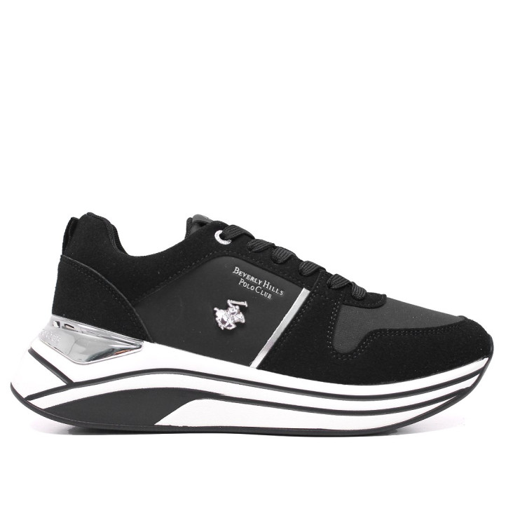 Zapatillas U.S. POLO ASSN. de mujer negras con plataforma y detalles plateados - Querol online