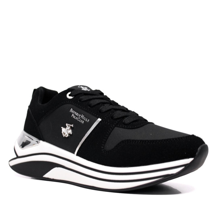 Zapatillas U.S. POLO ASSN. de mujer negras con plataforma y detalles plateados - Querol online