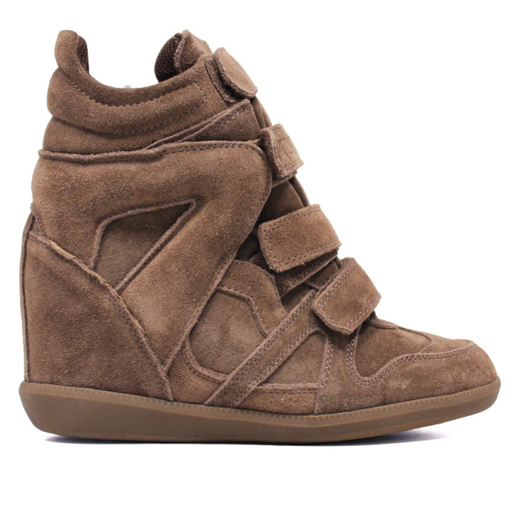 Botines Querol de mujer marrones de ante con cuña interior y velcros - Querol online
